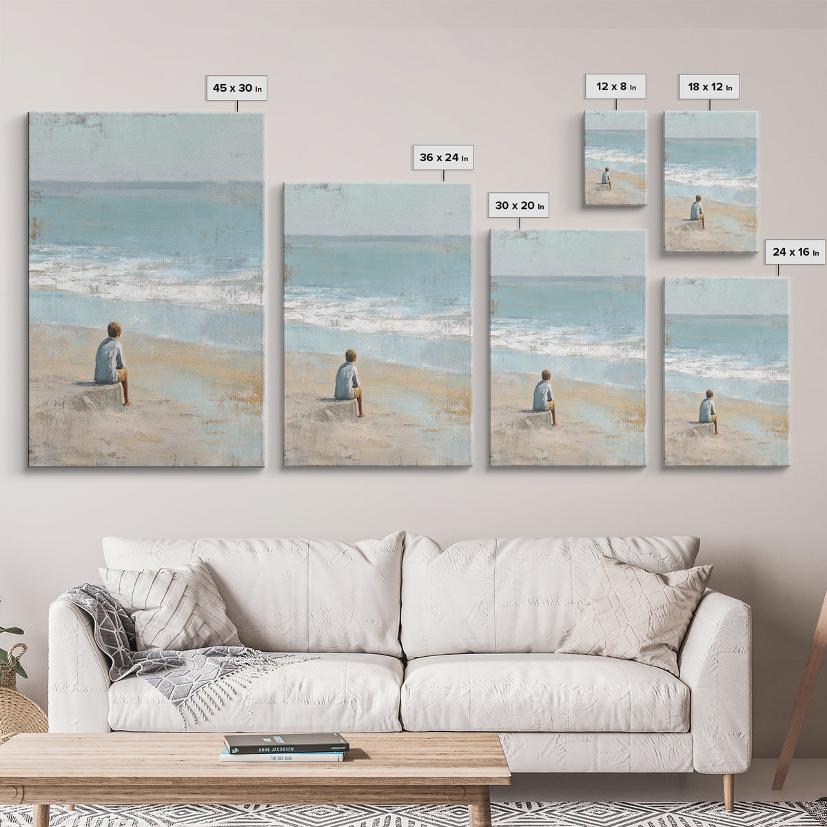 Coastal Beach Figures Framed Canvas Print, Impressionist Art, Room Decor, Living Room Decor, Oil Painting, Impression, IMP-2x3-3