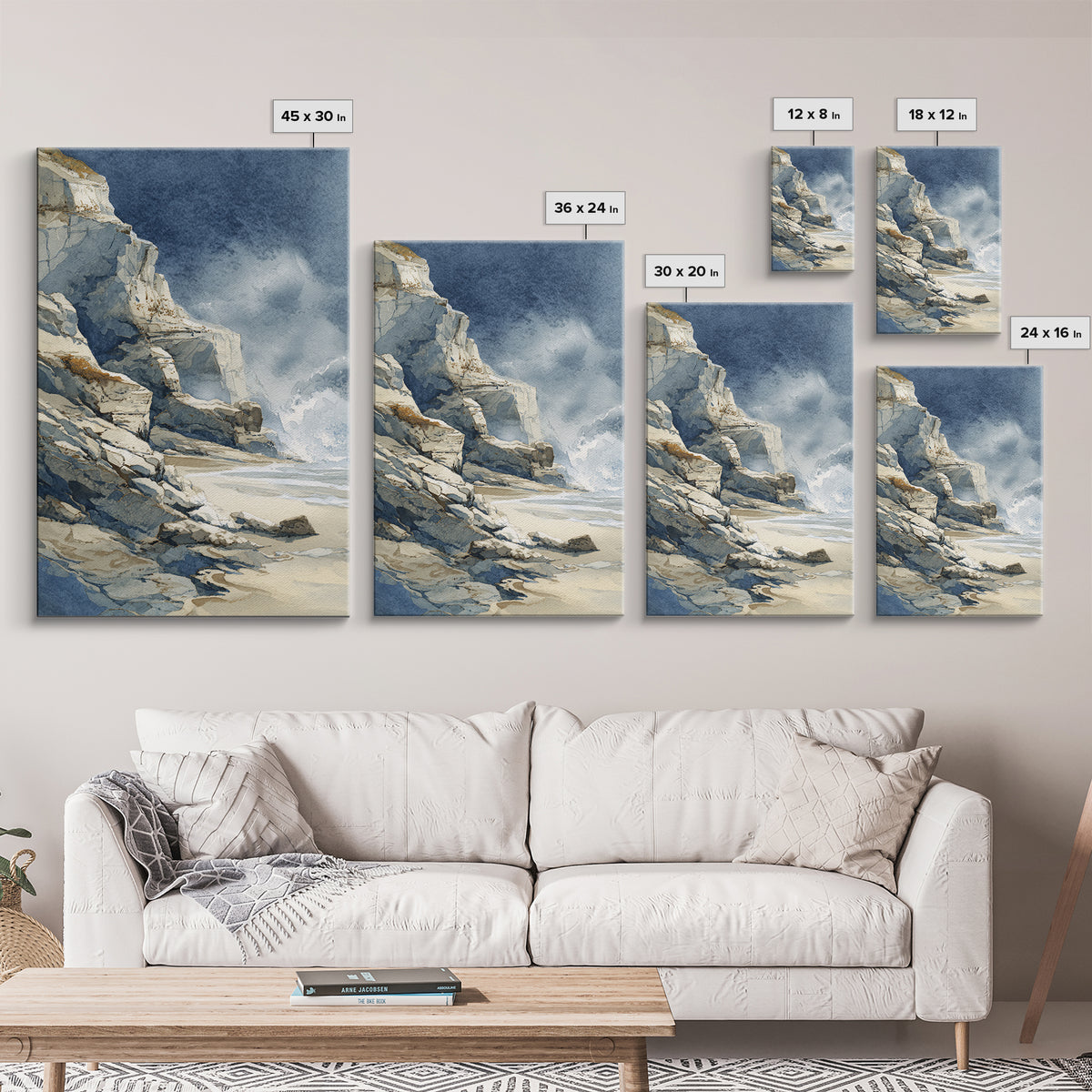 Soft Seaside Cliffs Framed Canvas Print, Impressionist Art, Textured Wall Art, Living Room Decor, Fine Art, Impression, IMP-2x3-37