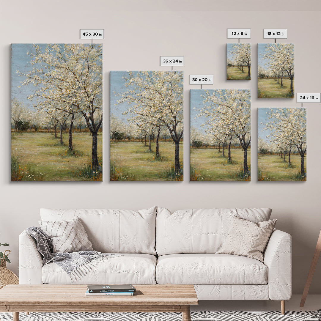 Spring Orchard with Blossoming Trees Framed Canvas Print, Impressionist Art, Original Painting, Living Room Decor, Impression, IMP-2x3-38