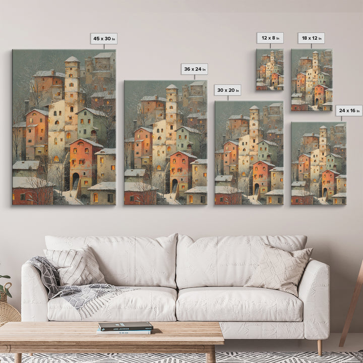 Snowy Village with Warm Glowing Windows Canvas Print, Impressionist Art, Farmhouse Decor, Living Room Decor, Impression, IMP-2x3-45