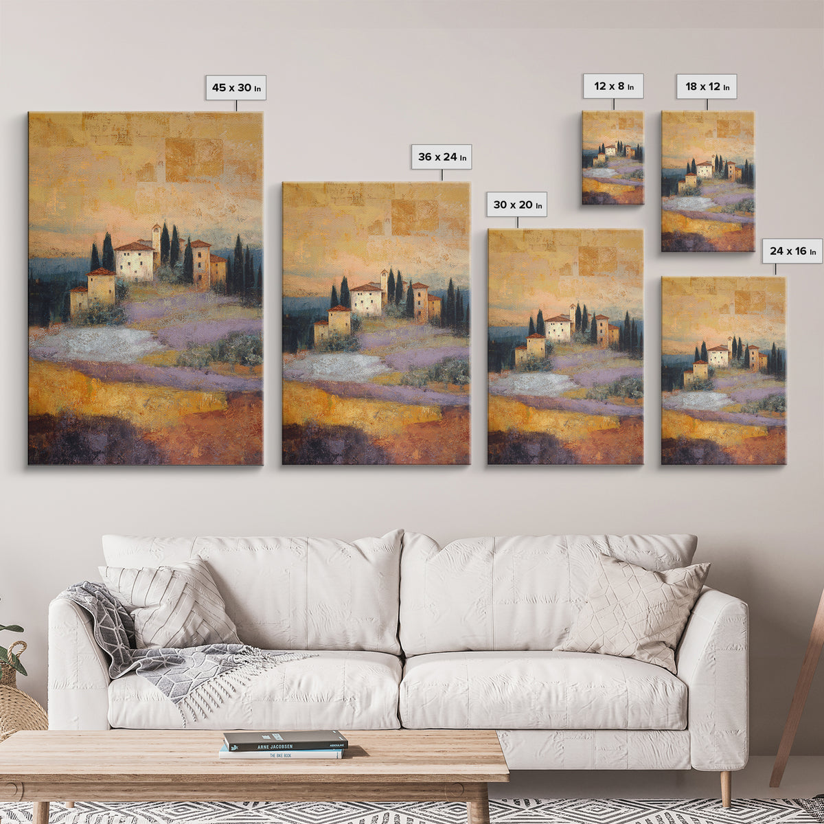 Sunset over Lavender Field Framed Canvas Print, Impressionist Art, Wall Decor, Living Room Decor, Fine Art, Impression, IMP-2x3-46