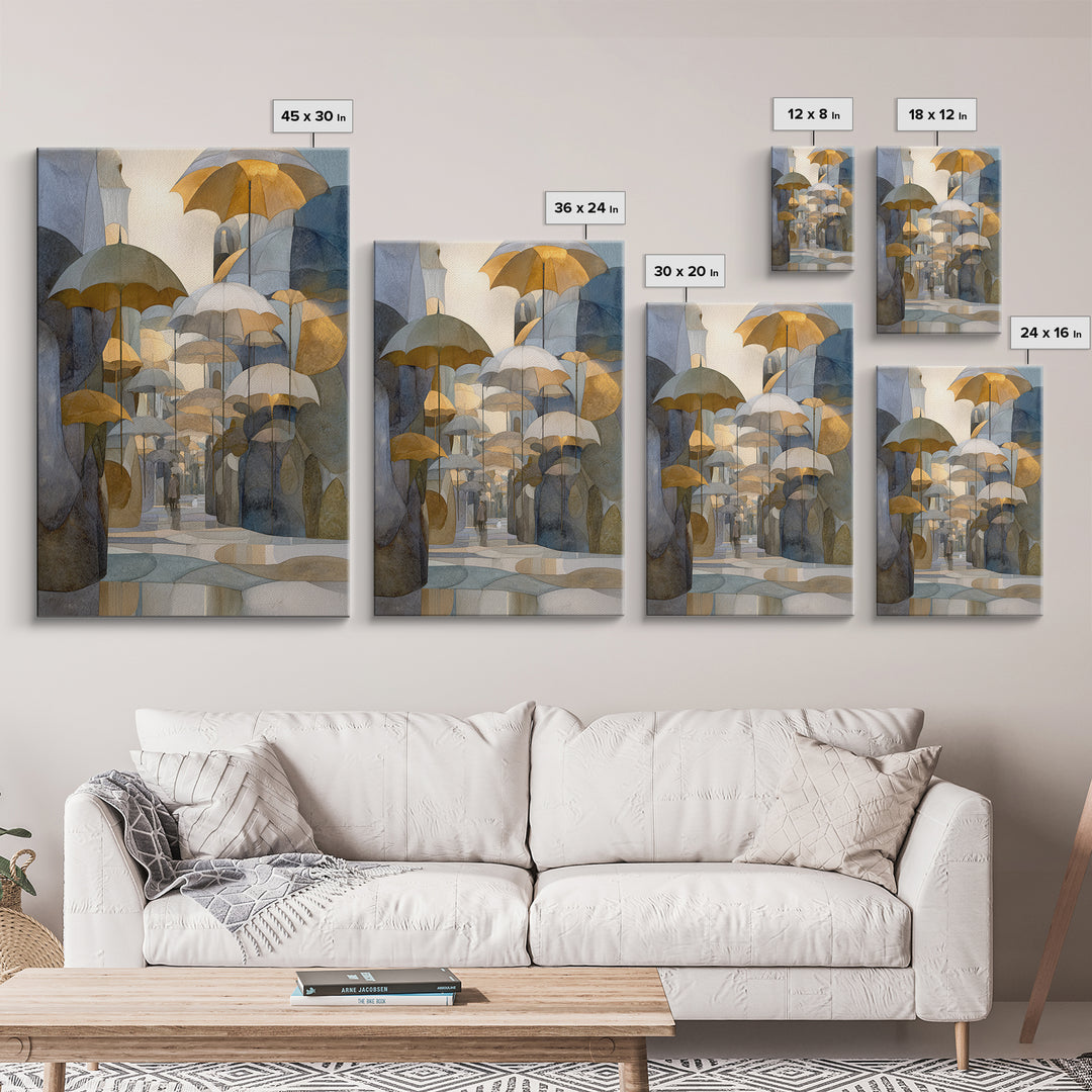 Rainy Boulevard with Umbrella Shapes Canvas Print, Impressionist Art, Original Art, Living Room Decor, Abstract Art, Impression, IMP-2x3-5
