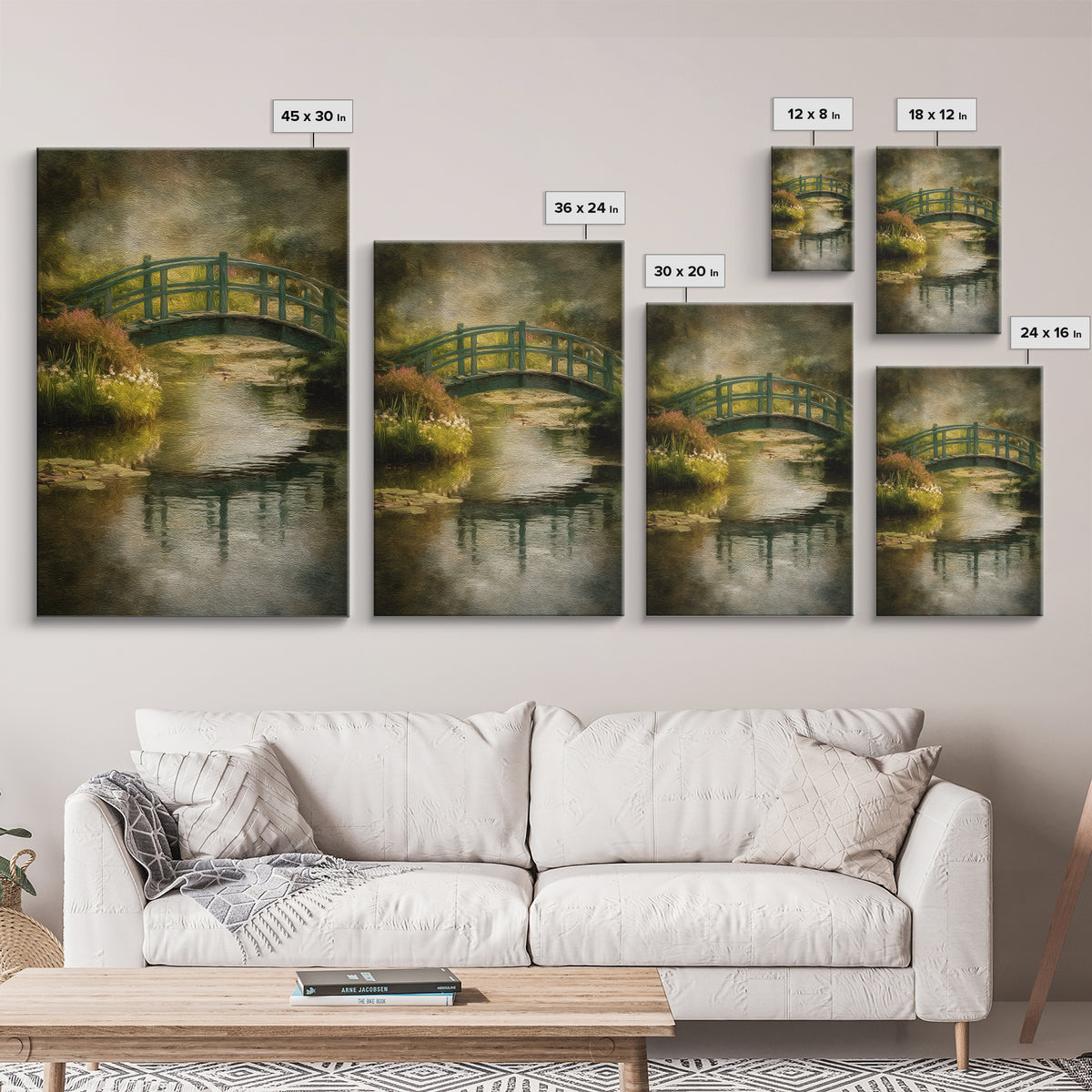 Water Garden Bridge Canvas Print, Impressionist Art, Painting, Living Room Decor, Oil Painting, Impression, Wall Art Framed, IMP-2x3-50