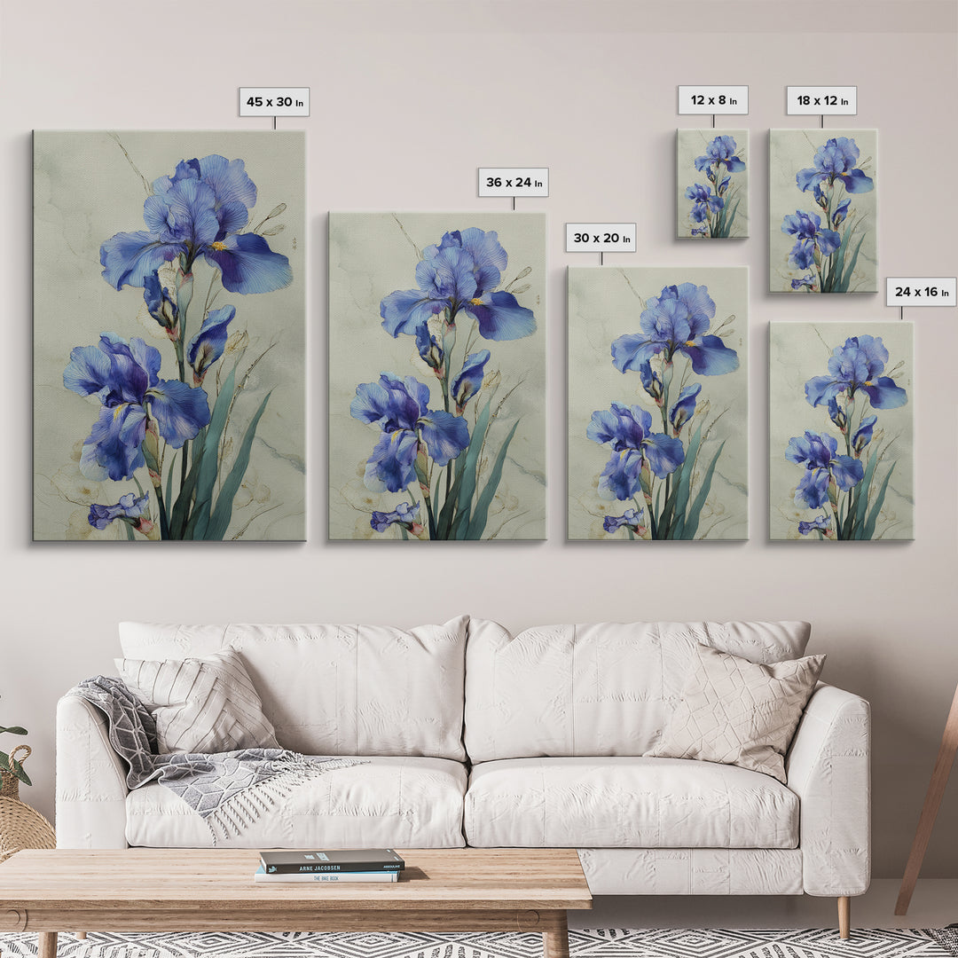 Iris Garden with Blue Violet Strokes Framed Canvas Print, Impressionist Art, Wall Decor, Living Room Decor, Impression, IMP-2x3-52