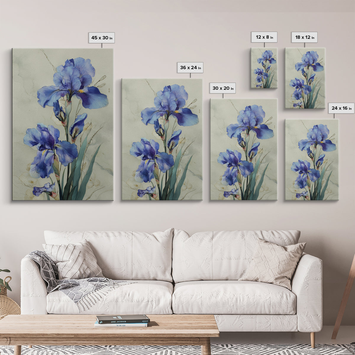 Iris Garden with Blue Violet Strokes Framed Canvas Print, Impressionist Art, Wall Decor, Living Room Decor, Impression, IMP-2x3-52