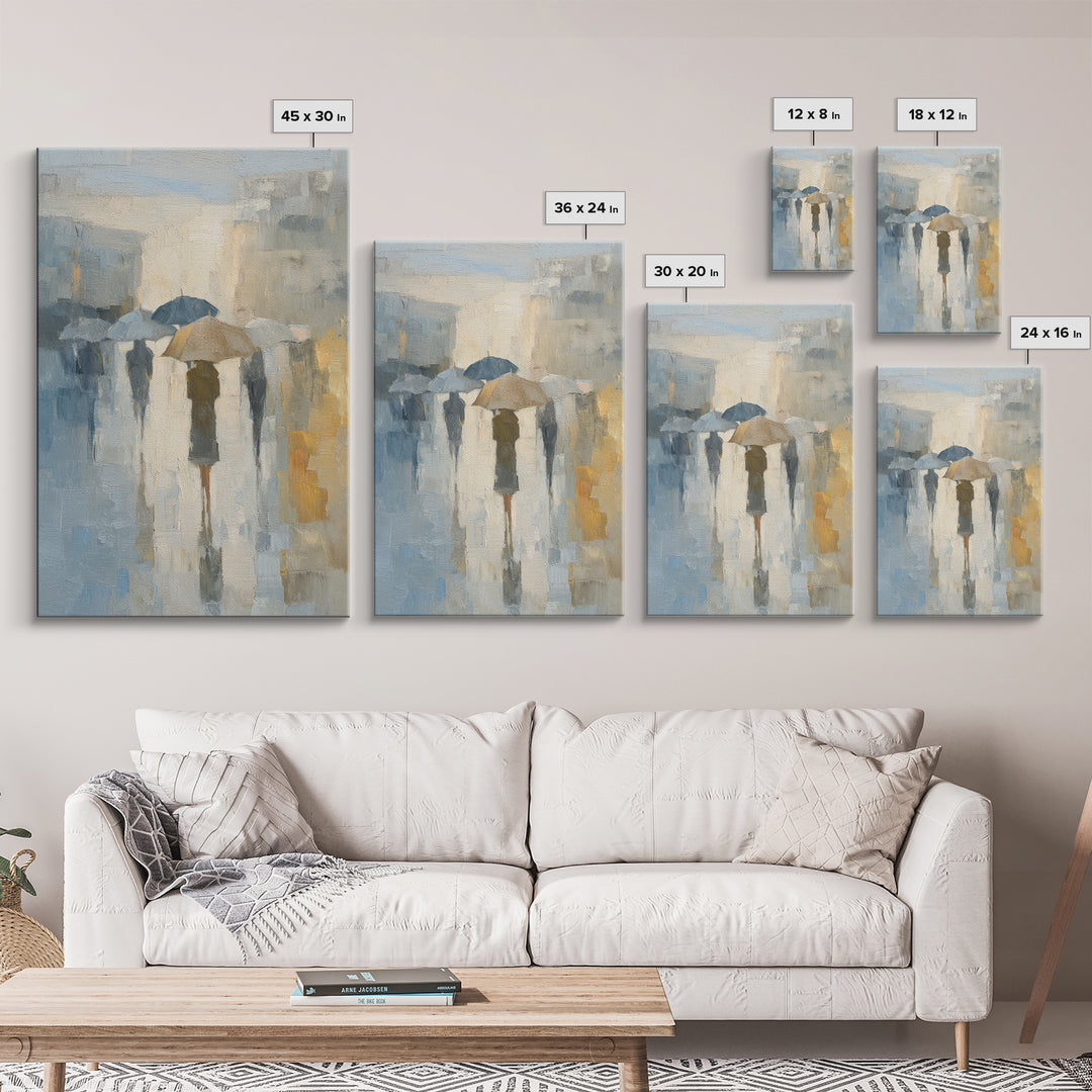 Rainy Boulevard with Umbrella Shapes Canvas Print, Impressionist Art, Horizontal Wall Art, Living Room Decor, Impression, IMP-2x3-53