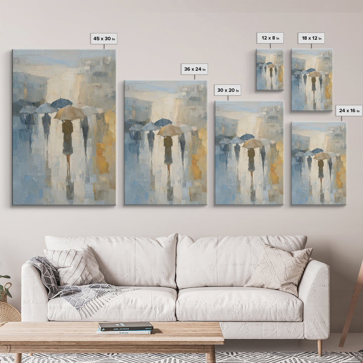 Rainy Boulevard with Umbrella Shapes Canvas Print, Impressionist Art, Horizontal Wall Art, Living Room Decor, Impression, IMP-2x3-53