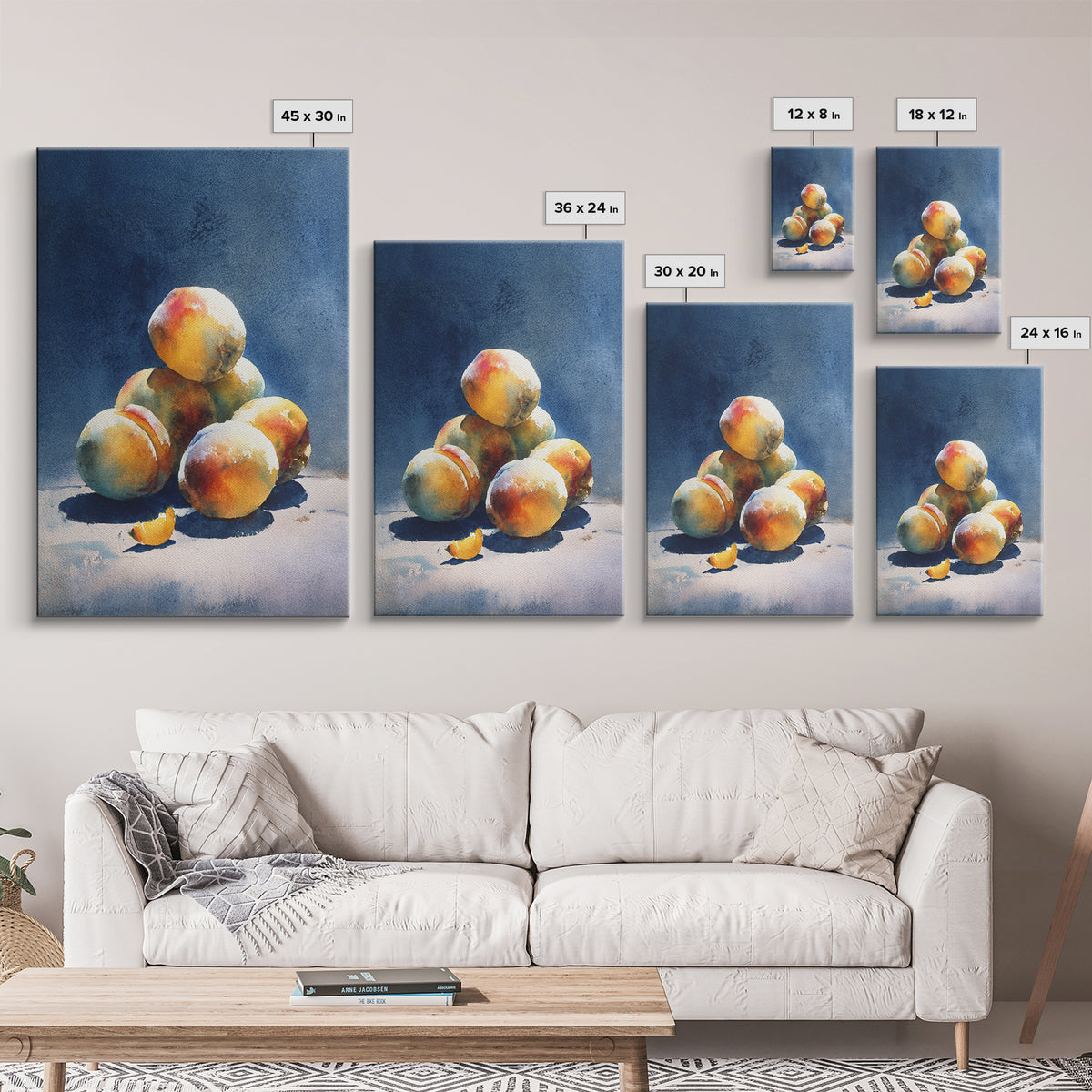 Still Life of Peaches Framed Canvas Print, Impressionist Art, Large Wall Art, Living Room Decor, Fine Art, Impression, IMP-2x3-55