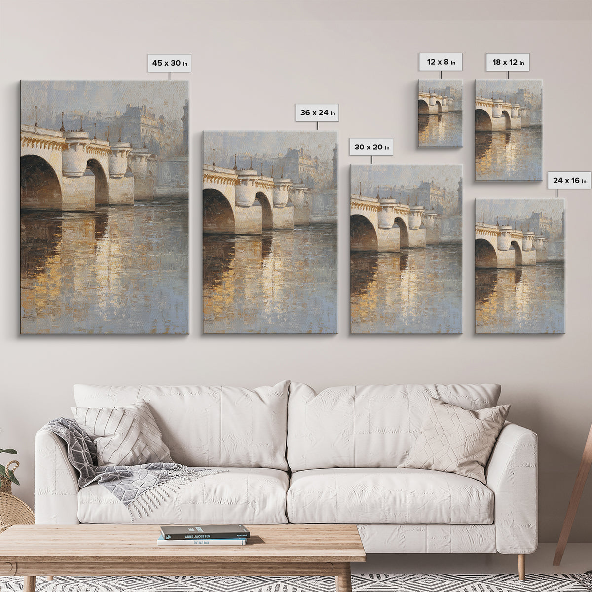 Paris Bridge Reflected Framed Canvas Print, Impressionist Art, Wall Art Framed, Living Room Decor, Watercolor Art, Impression, IMP-2x3-63