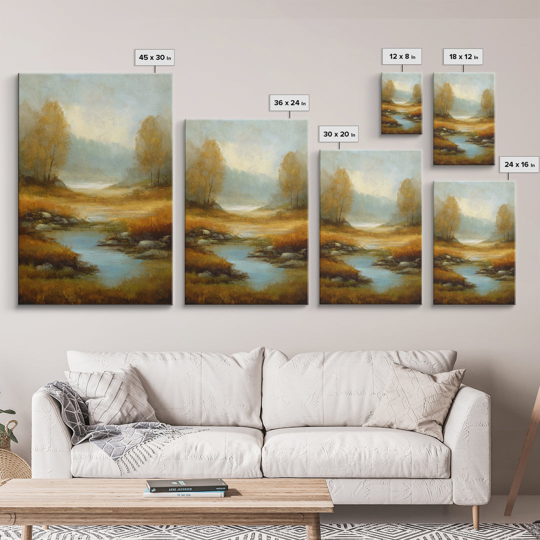 Misty Riverbank with Willow Trees Canvas Print, Impressionist Art, Modern Wall Art, Living Room Decor, Fine Art, Impression, IMP-2x3-67