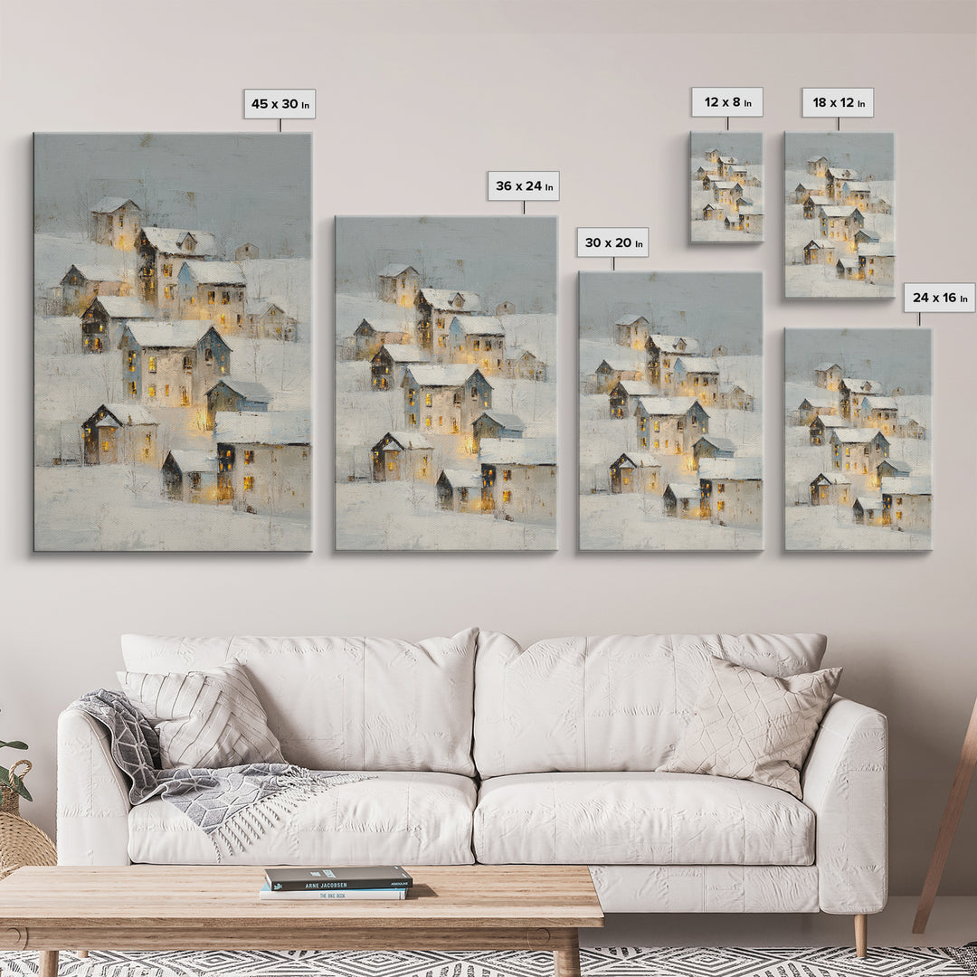 Snowy Village with Warm Glowing Windows Canvas Print, Impressionist Art, Living Room Wall Art, Living Room Decor, Impression, IMP-2x3-69