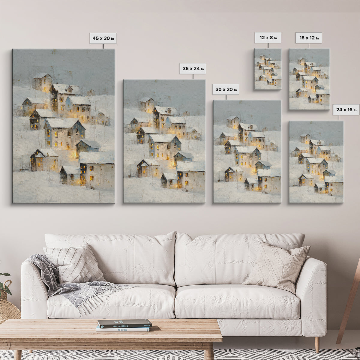 Snowy Village with Warm Glowing Windows Canvas Print, Impressionist Art, Living Room Wall Art, Living Room Decor, Impression, IMP-2x3-69
