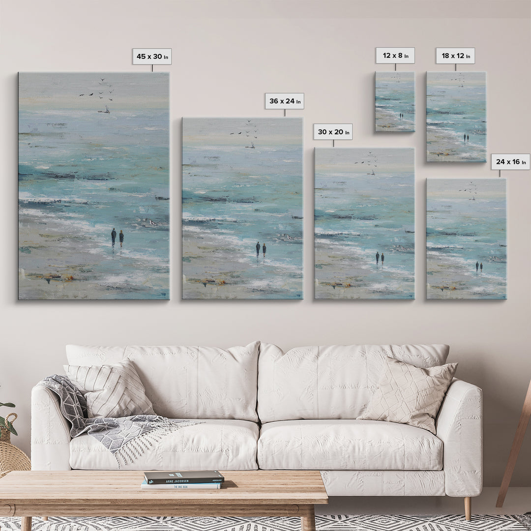 Coastal Beach Figures Framed Canvas Print, Impressionist Art, Living Room Wall Art, Living Room Decor, Fine Art, Impression, IMP-2x3-75