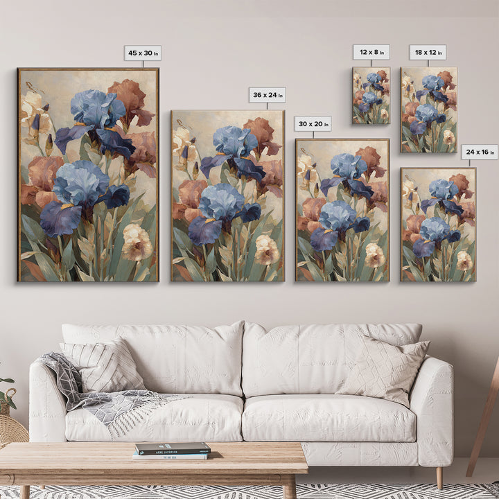 Iris Garden with Blue Violet Strokes Framed Canvas Print, Impressionist Art, Landscape Wall Art, Living Room Decor, Impression, IMP-2x3-76