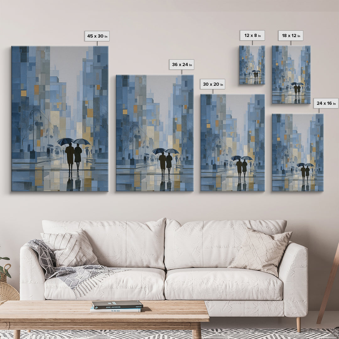 Rainy Boulevard with Umbrella Shapes Canvas Print, Impressionist Art, Abstract Painting, Living Room Decor, Abstract Art, IMP-2x3-77