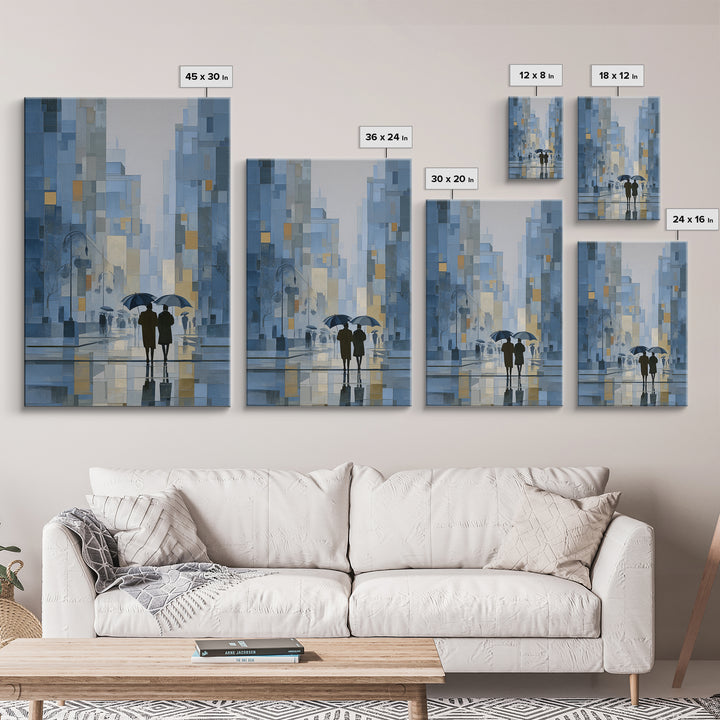 Rainy Boulevard with Umbrella Shapes Canvas Print, Impressionist Art, Abstract Painting, Living Room Decor, Abstract Art, IMP-2x3-77