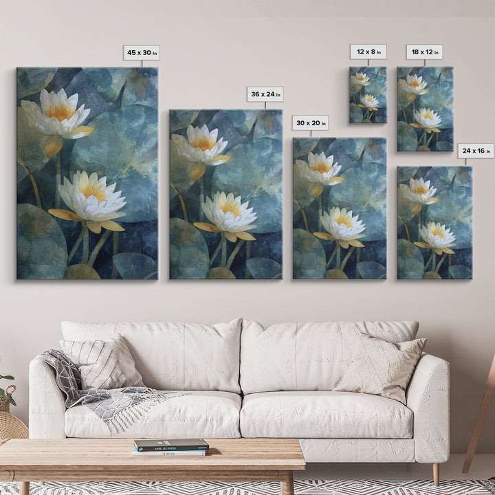 Water Lilies Floating on a Sunlit Pond Canvas Print, Impressionist Art, Floral Wall Art, Living Room Decor, Oil Painting, IMP-2x3-81