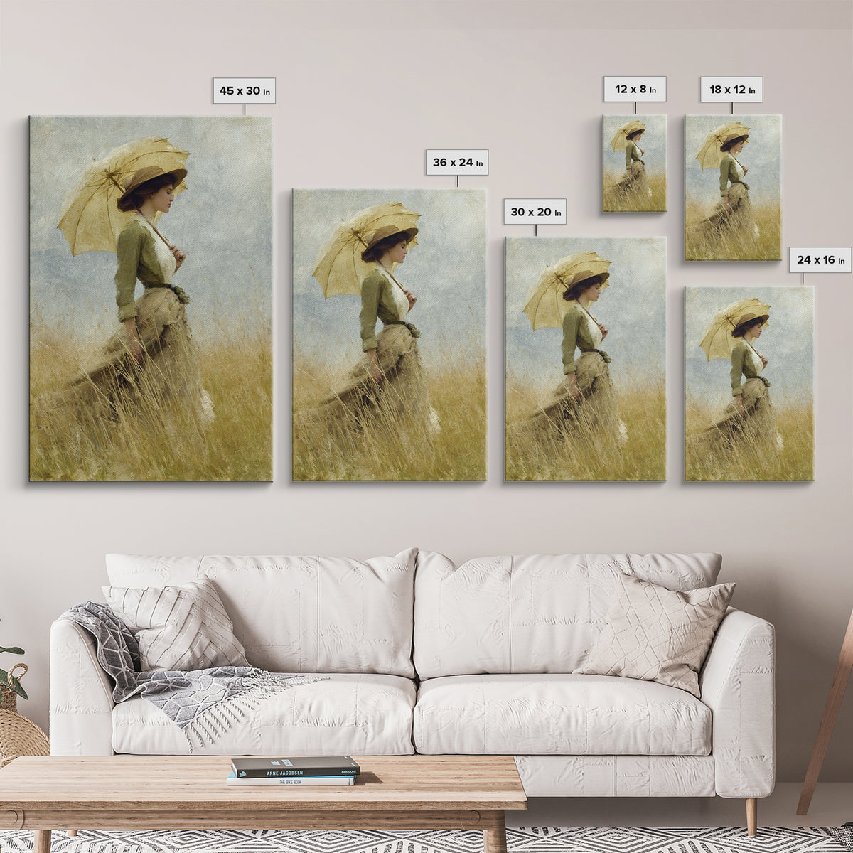 Woman with Parasol in Breezy Meadow Framed Canvas Print, Impressionist Art, Landscape Art, Living Room Decor, Impression, IMP-2x3-83