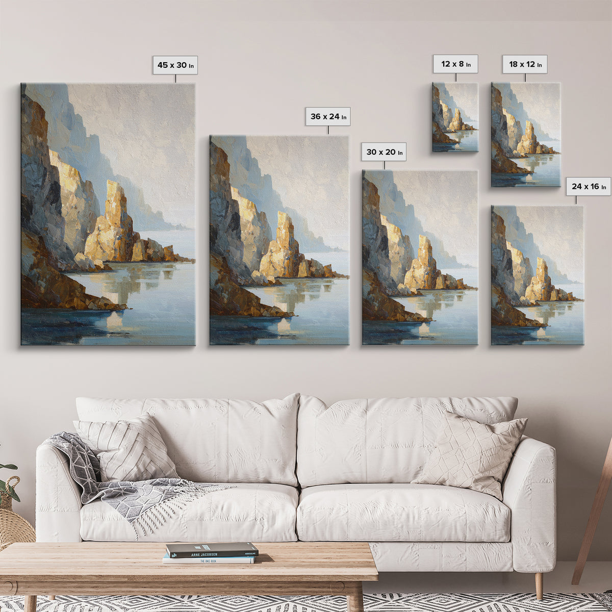 Soft Seaside Cliffs Framed Canvas Print, Impressionist Art, Modern Art, Living Room Decor, Impression, Statement Artwork, IMP-2x3-85