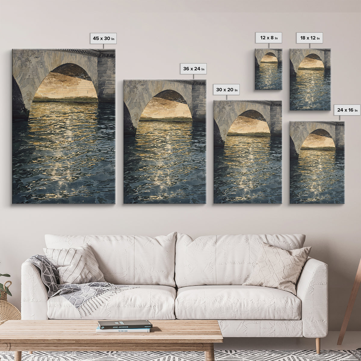 Paris Bridge Reflected Framed Canvas Print, Impressionist Art, Colorful Wall Art, Living Room Decor, Fine Art, Impression, IMP-2x3-87
