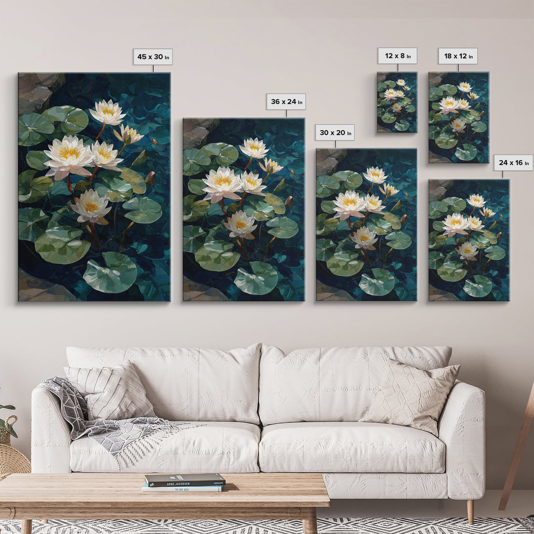 Water Lilies Floating on a Sunlit Pond Canvas Print, Impressionist Art, Bedroom Decor, Living Room Decor, Fine Art, Impression, IMP-2x3-9