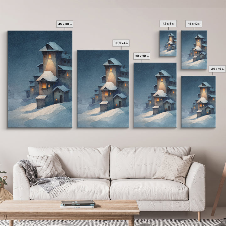 Snowy Village with Warm Glowing Windows Canvas Print, Impressionist Art, Living Room Wall Art, Living Room Decor, Impression, IMP-2x3-93