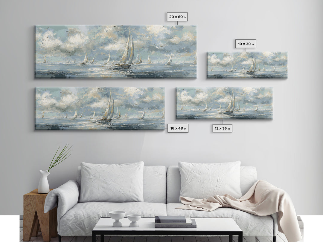 Sailboats on a Bright Sparkling Harbor Canvas Print, Impressionist Art, Abstract Painting, Living Room Decor, Impression, IMP-3x1-1