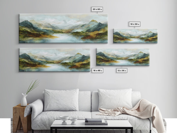 Mountain Lake with Sparkling Reflections Canvas Print, Impressionist Art, Abstract Painting, Living Room Decor, Impression, IMP-3x1-16
