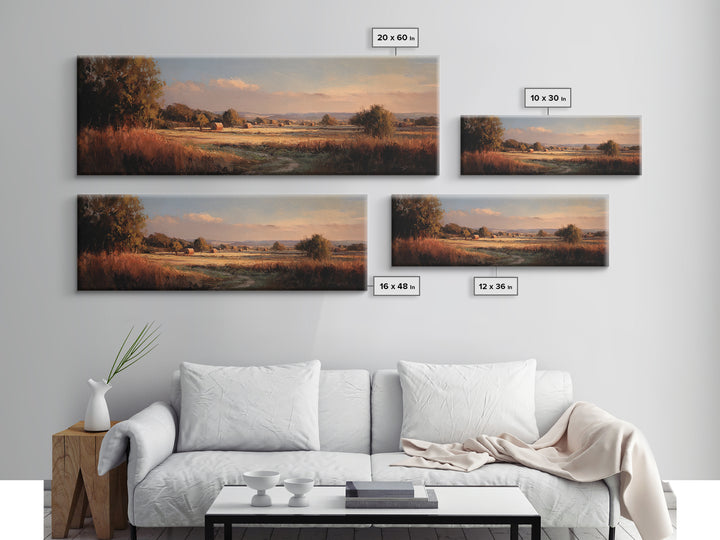 Haystacks Glowing at Golden Hour Canvas Print, Impressionist Art, Colorful Wall Art, Living Room Decor, Fine Art, Impression, IMP-3x1-20