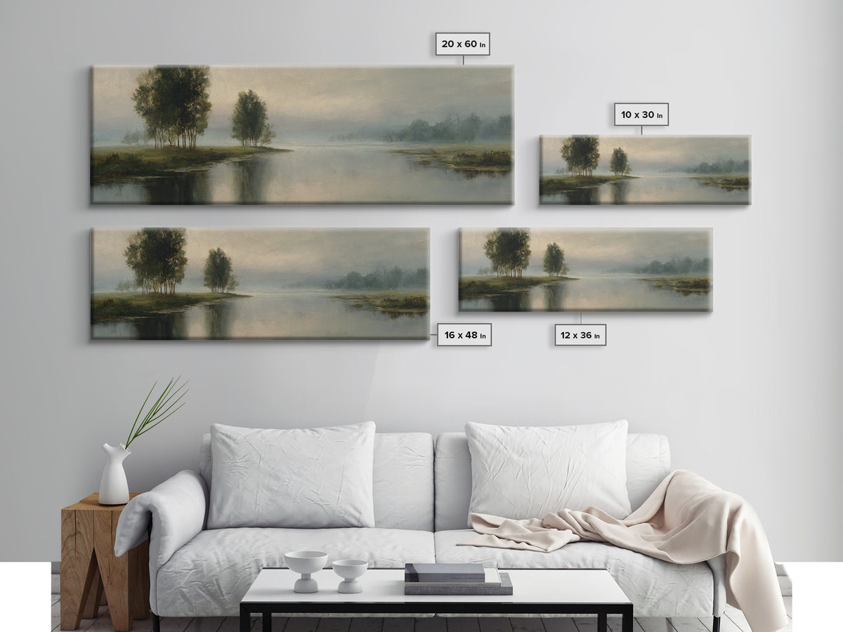 Misty Riverbank with Willow Trees Canvas Print, Impressionist Art, Fine Art Print, Living Room Decor, Fine Art, Impression, IMP-3x1-3