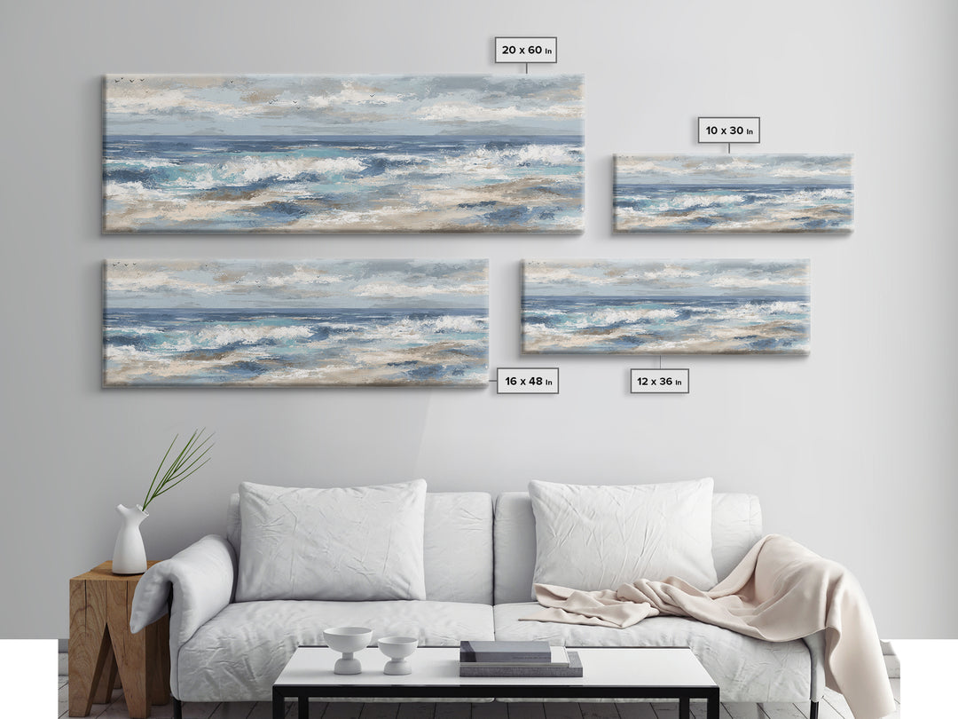 Coastal Beach Figures Canvas Print, Impressionist Art, Minimalist Decor, Living Room Decor, Impression, Textured Wall Art, IMP-3x1-35