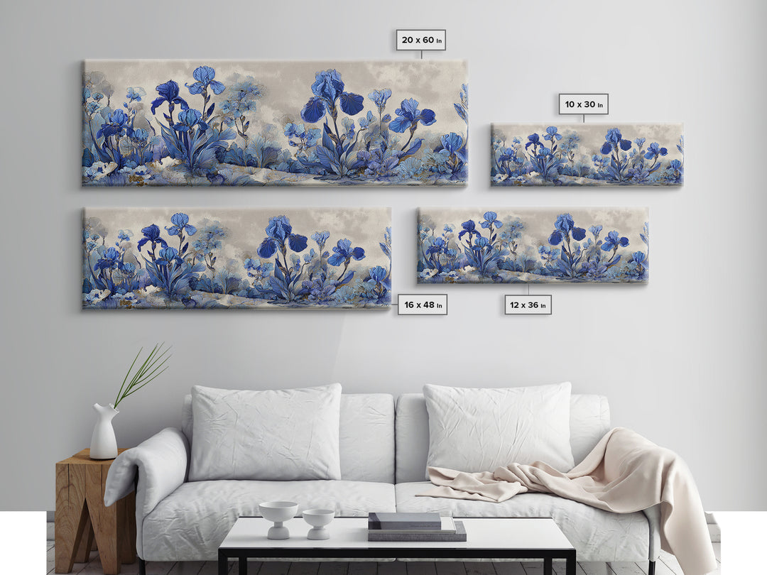 Iris Garden with Blue Violet Strokes Canvas Print, Impressionist Art, Gallery Decor, Living Room Decor, Fine Art, Impression, IMP-3x1-36