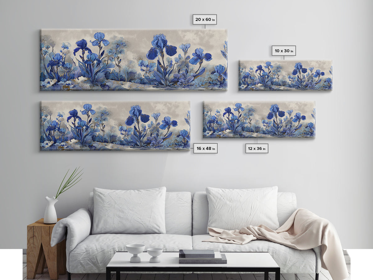 Iris Garden with Blue Violet Strokes Canvas Print, Impressionist Art, Gallery Decor, Living Room Decor, Fine Art, Impression, IMP-3x1-36