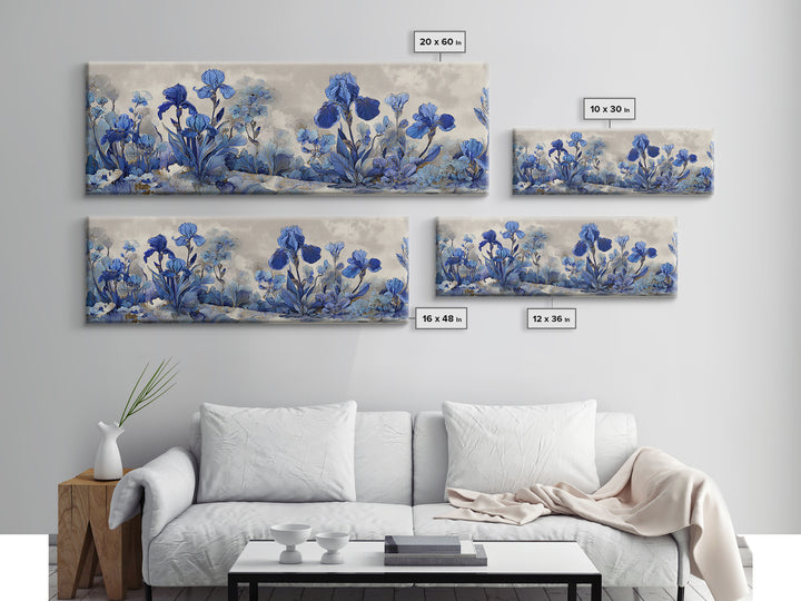 Iris Garden with Blue Violet Strokes Canvas Print, Impressionist Art, Gallery Decor, Living Room Decor, Fine Art, Impression, IMP-3x1-36