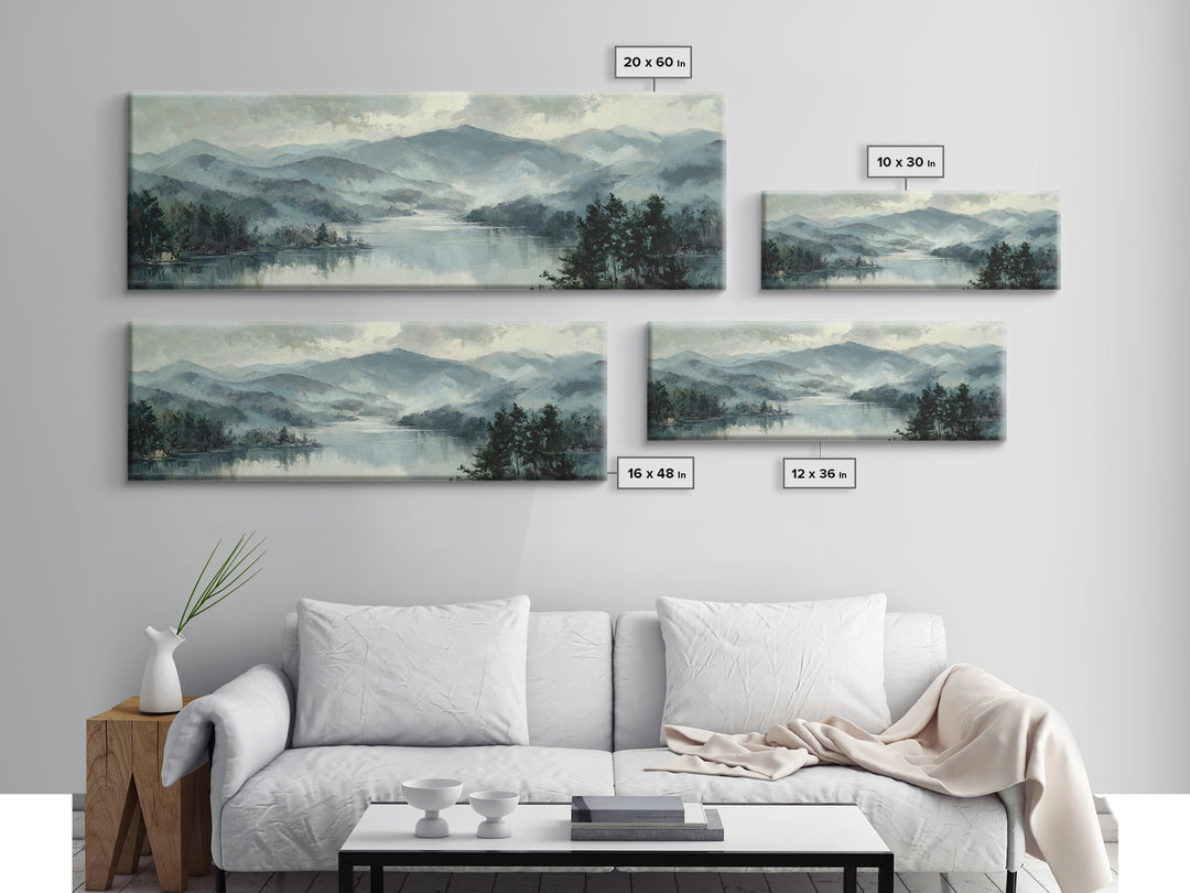 Mountain Lake with Sparkling Reflections Canvas Print, Impressionist Art, Neutral Decor, Living Room Decor, Oil Painting, IMP-3x1-40
