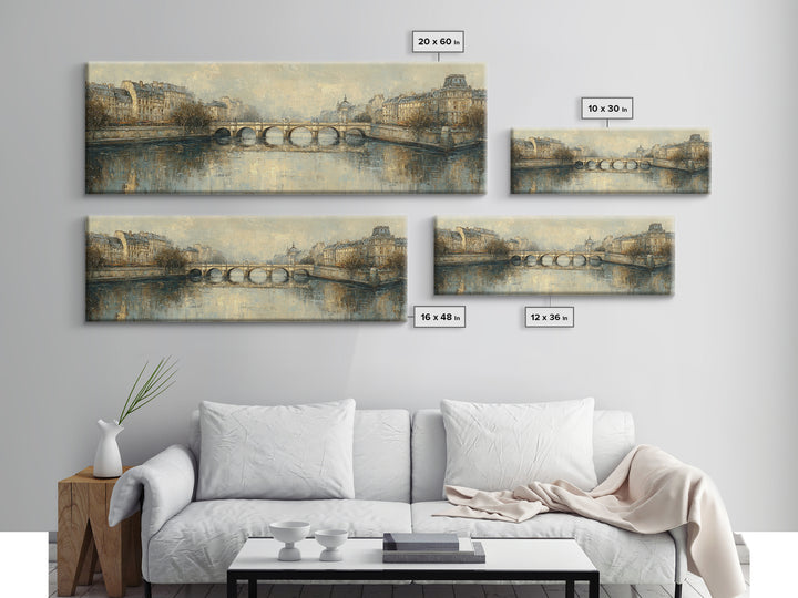 Paris Bridge Reflected Framed Canvas Print, Impressionist Art, Oil Painting, Living Room Decor, Impression, Coastal Wall Art, IMP-3x1-47