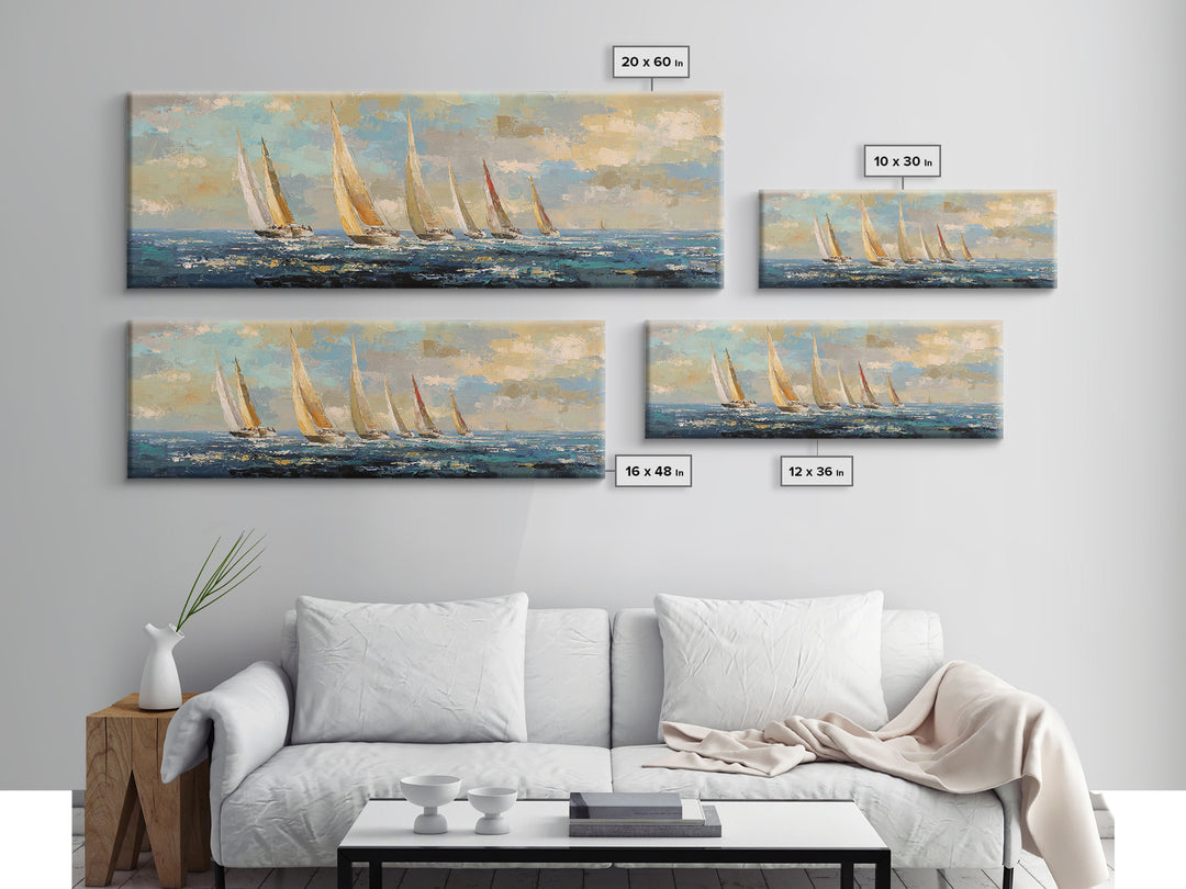 Sailboats on a Bright Sparkling Harbor Canvas Print, Impressionist Art, Landscape Art, Living Room Decor, Abstract Art, IMP-3x1-49