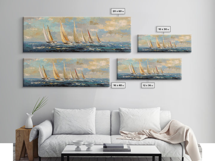 Sailboats on a Bright Sparkling Harbor Canvas Print, Impressionist Art, Landscape Art, Living Room Decor, Abstract Art, IMP-3x1-49