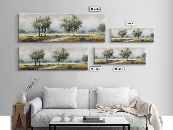 Misty Riverbank with Willow Trees Framed Canvas Print, Impressionist Art, Large Wall Art, Living Room Decor, Impression, IMP-3x1-51