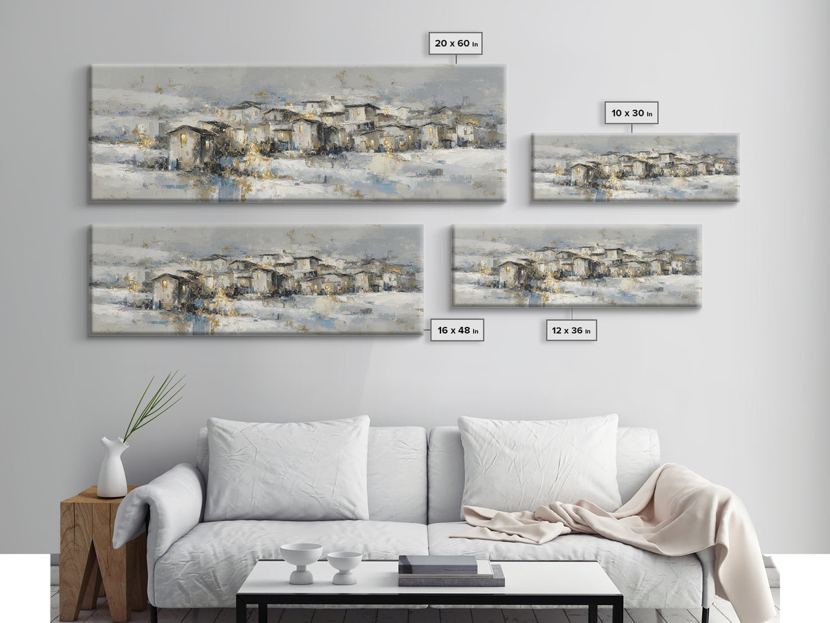 Snowy Village with Warm Glowing Windows Canvas Print, Impressionist Art, Colorful Wall Art, Living Room Decor, Impression, IMP-3x1-53