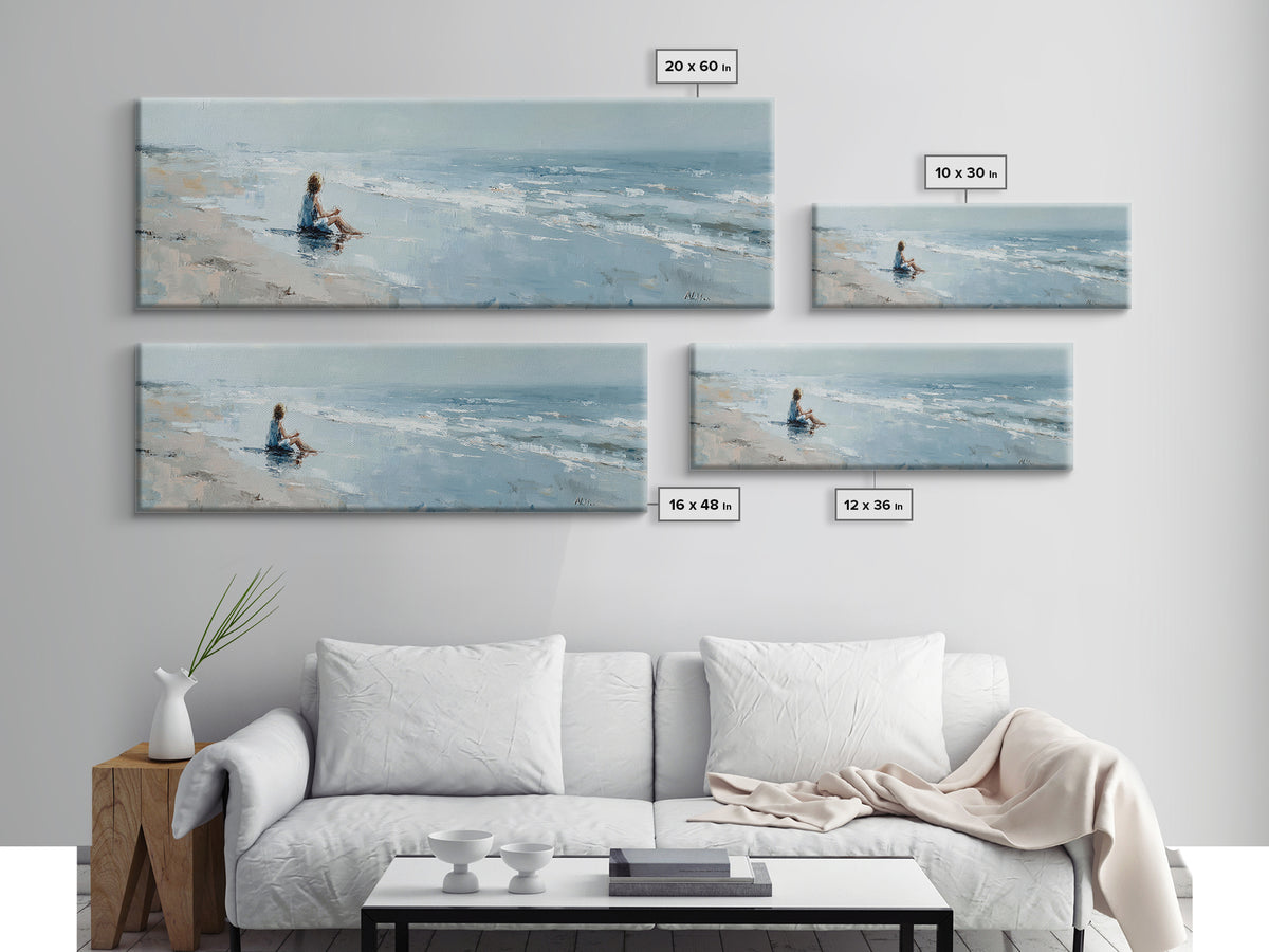 Coastal Beach Figures Framed Canvas Print, Impressionist Art, Art Print, Living Room Decor, Impression, Modern Wall Art, IMP-3x1-59