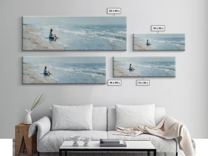 Coastal Beach Figures Framed Canvas Print, Impressionist Art, Art Print, Living Room Decor, Impression, Modern Wall Art, IMP-3x1-59