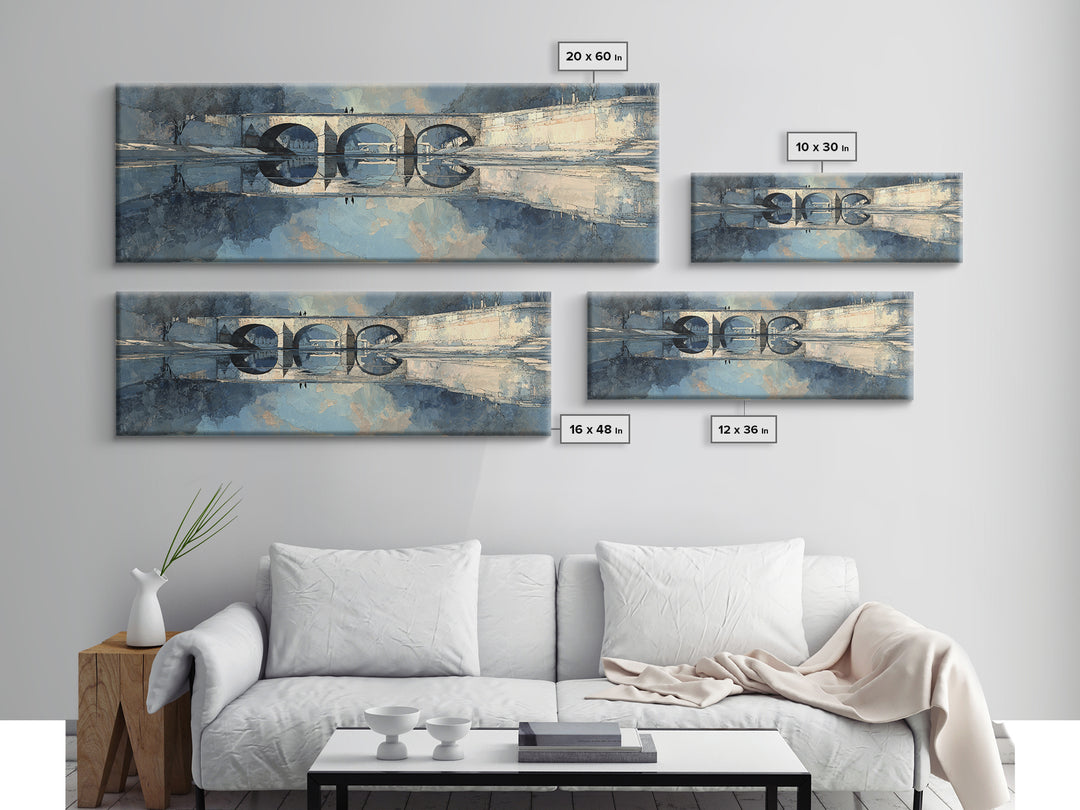 Paris Bridge Reflected Canvas Print, Impressionist Art, Farmhouse Decor, Living Room Decor, Impression, Landscape Wall Art, IMP-3x1-71