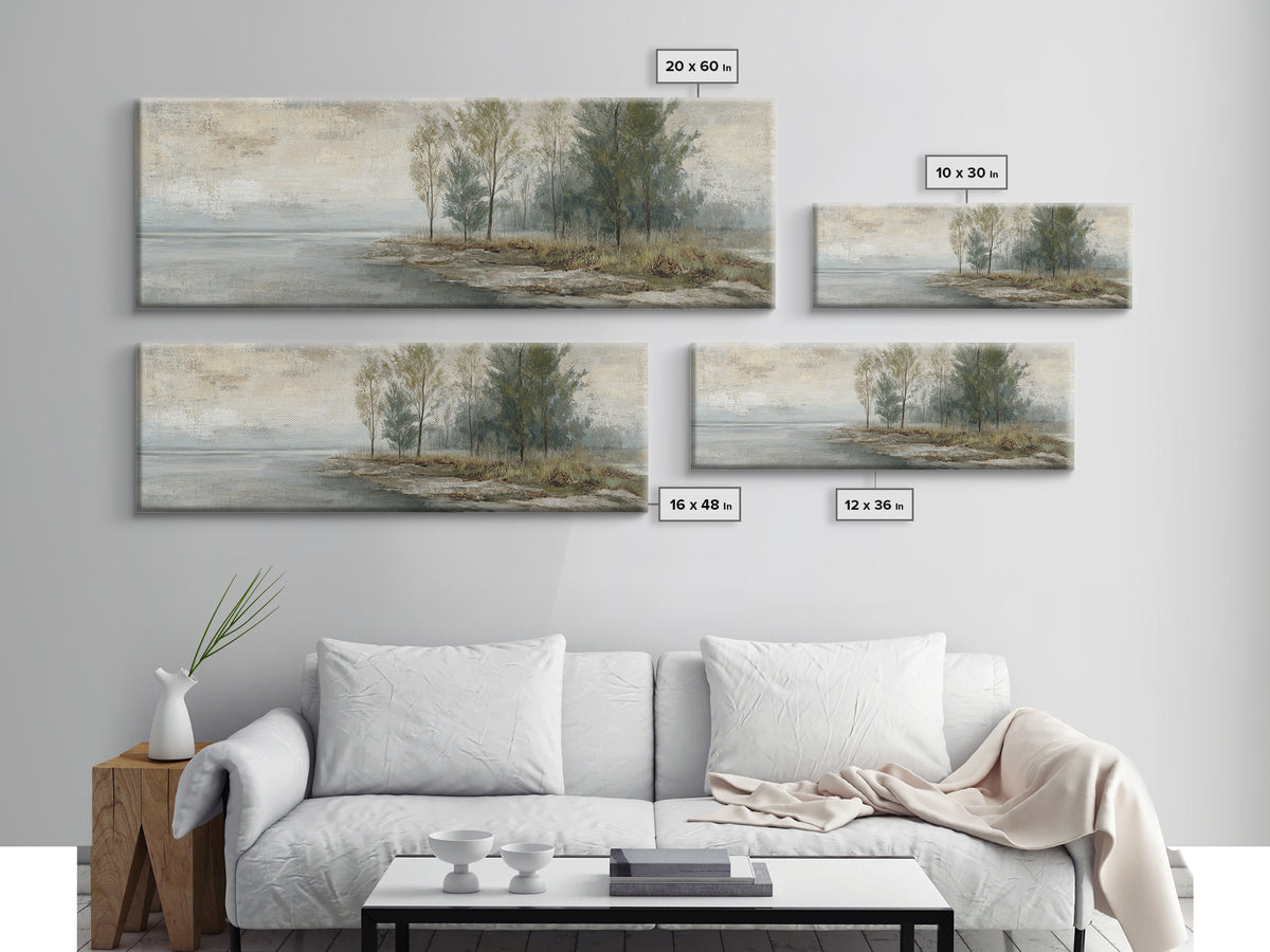 Misty Riverbank with Willow Trees Canvas Print, Impressionist Art, Living Room Decor, Fine Art, Impression, Landscape Art, IMP-3x1-75