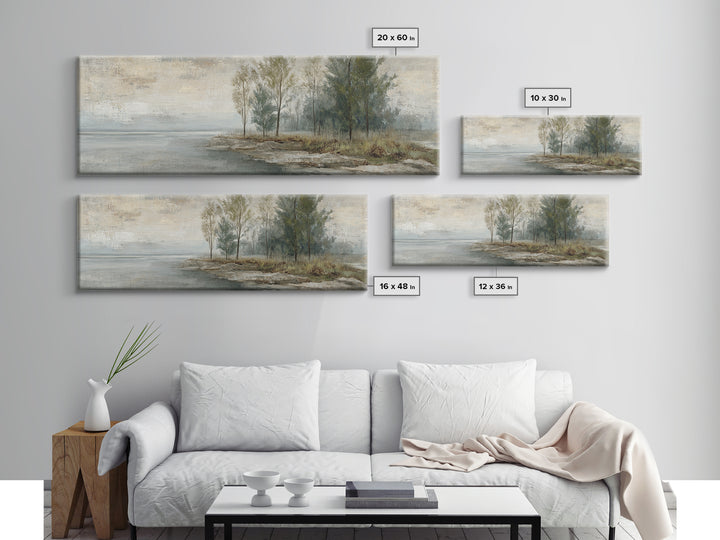 Misty Riverbank with Willow Trees Canvas Print, Impressionist Art, Living Room Decor, Fine Art, Impression, Landscape Art, IMP-3x1-75