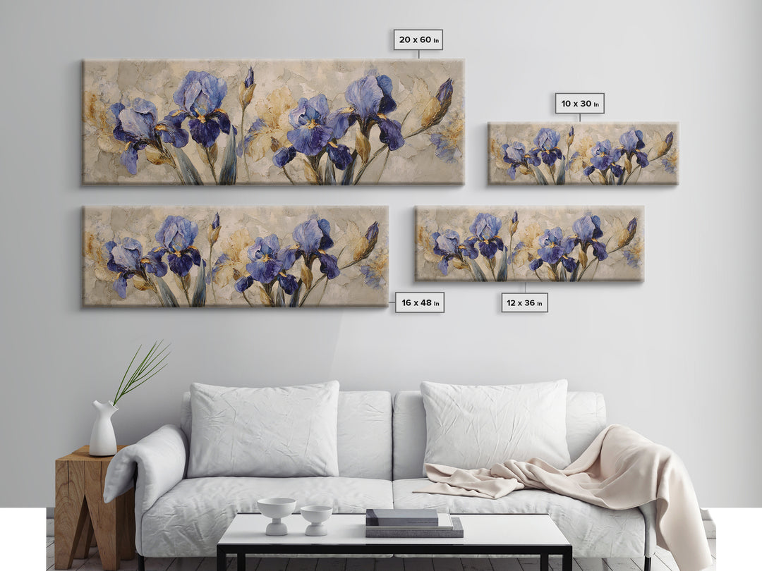 Iris Garden with Blue Violet Strokes Canvas Print, Impressionist Art, Printable Wall Art, Living Room Decor, Impression, IMP-3x1-84