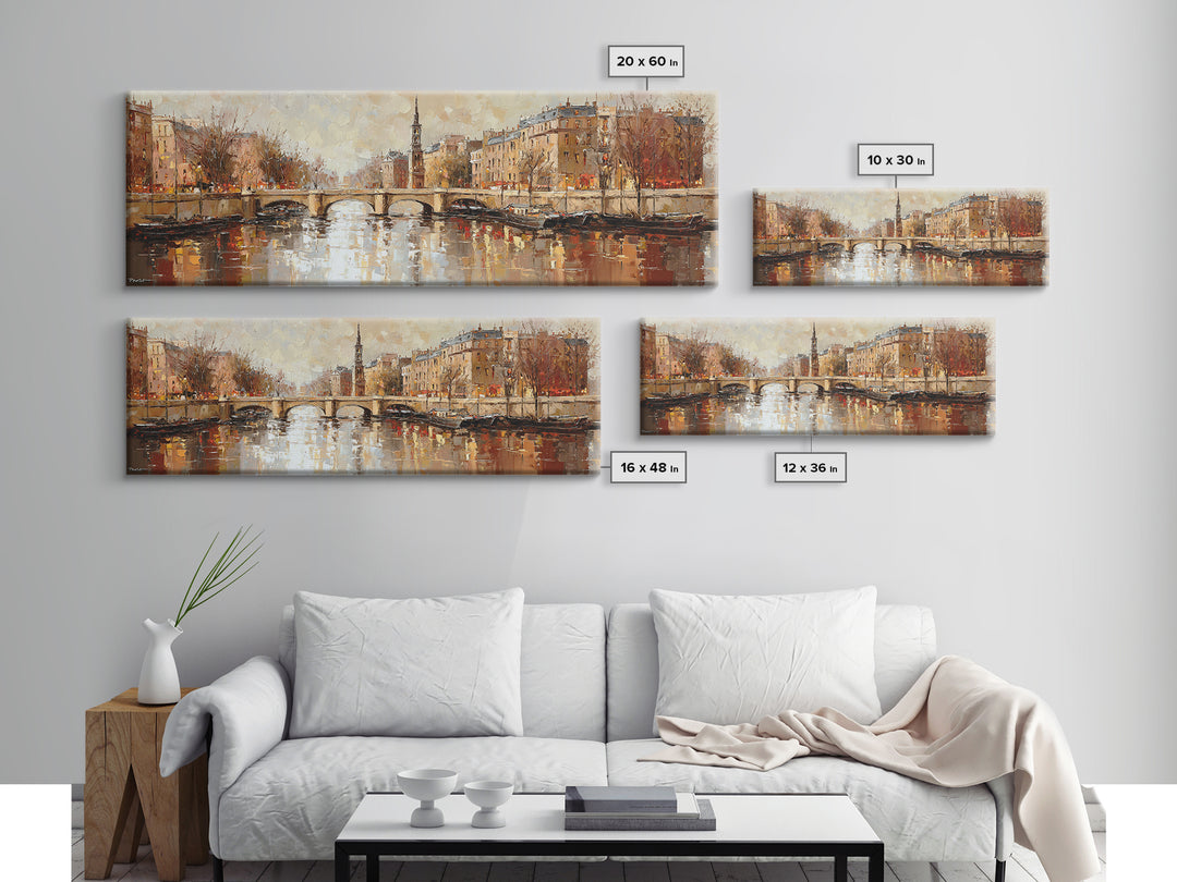 Paris Bridge Reflected Canvas Print, Impressionist Art, Oil Painting, Living Room Decor, Impression, Coastal Wall Art, IMP-3x1-95