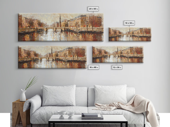 Paris Bridge Reflected Canvas Print, Impressionist Art, Oil Painting, Living Room Decor, Impression, Coastal Wall Art, IMP-3x1-95