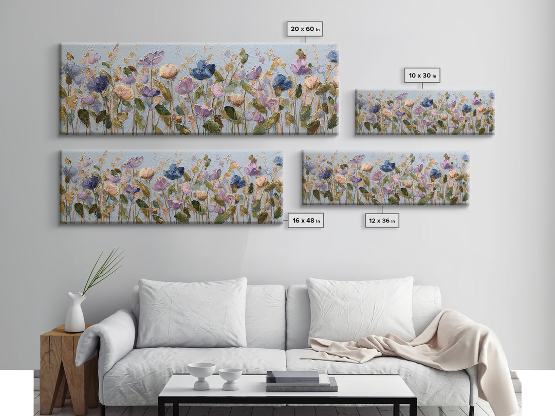 Wildflower Field in Loose Pastel Strokes Canvas Print, Impressionist Art, Textured Painting, Living Room Decor, Impression, IMP-3x1-96