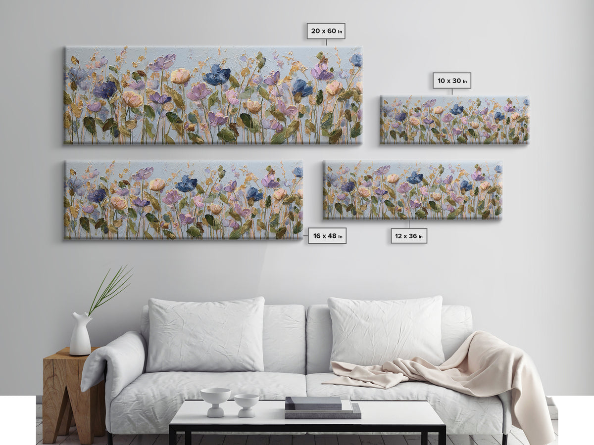 Wildflower Field in Loose Pastel Strokes Canvas Print, Impressionist Art, Textured Painting, Living Room Decor, Impression, IMP-3x1-96